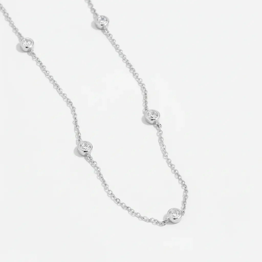 Moissanite bubble set necklace 925 Sterling Silver Moissanite - Hadi Craft