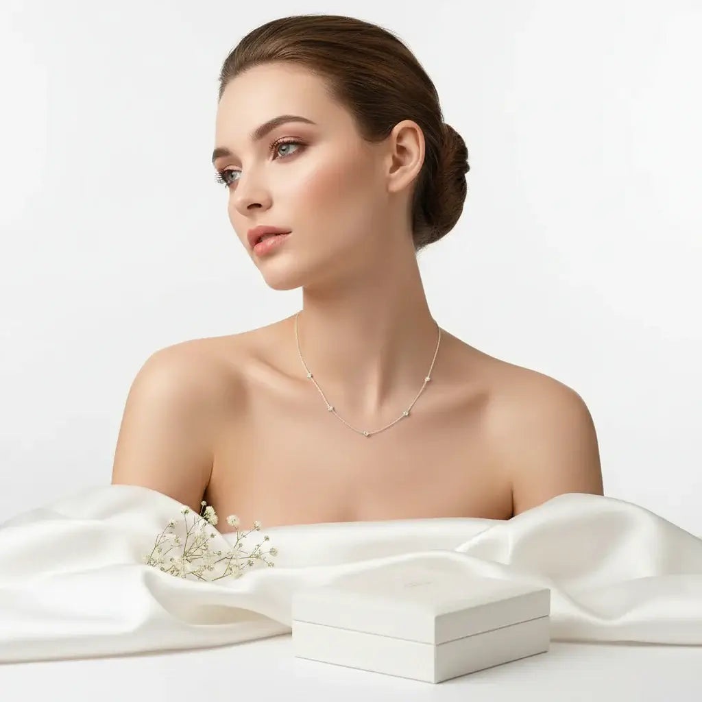 Moissanite bubble set necklace 925 Sterling Silver Moissanite - Hadi Craft