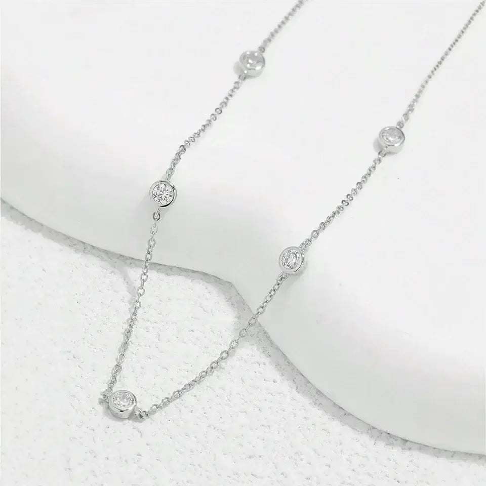 Moissanite bubble set necklace 925 Sterling Silver Moissanite - Hadi Craft