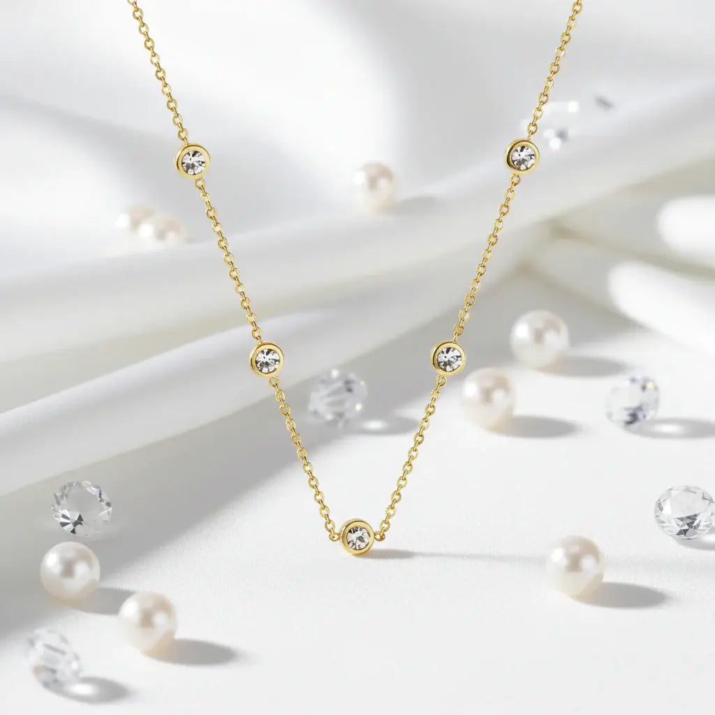 Moissanite bubble set necklace 925 Sterling Silver Moissanite - Hadi Craft