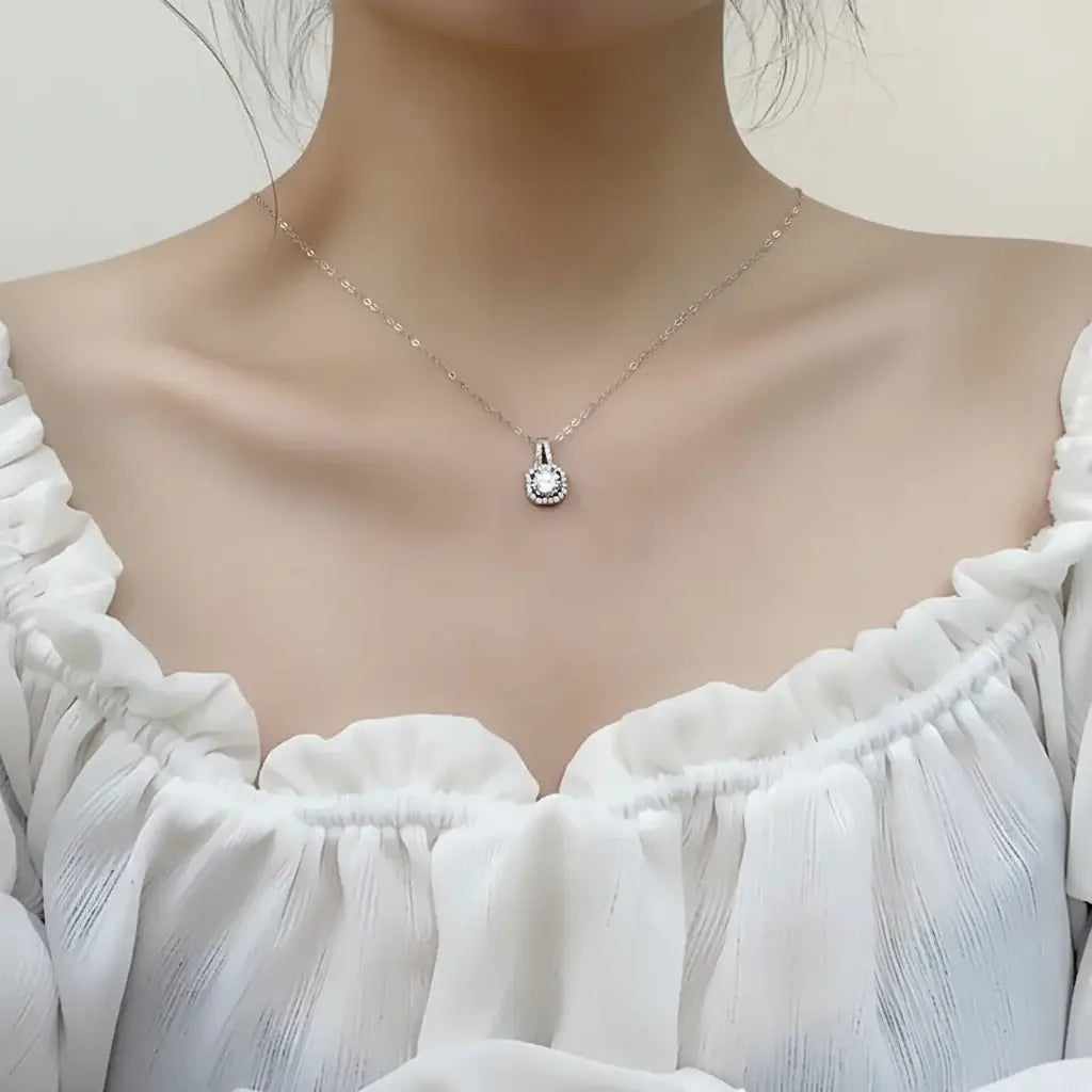 Moissanite diamond pendant necklace Rhodium Plated 925 Silver - Hadi Craft