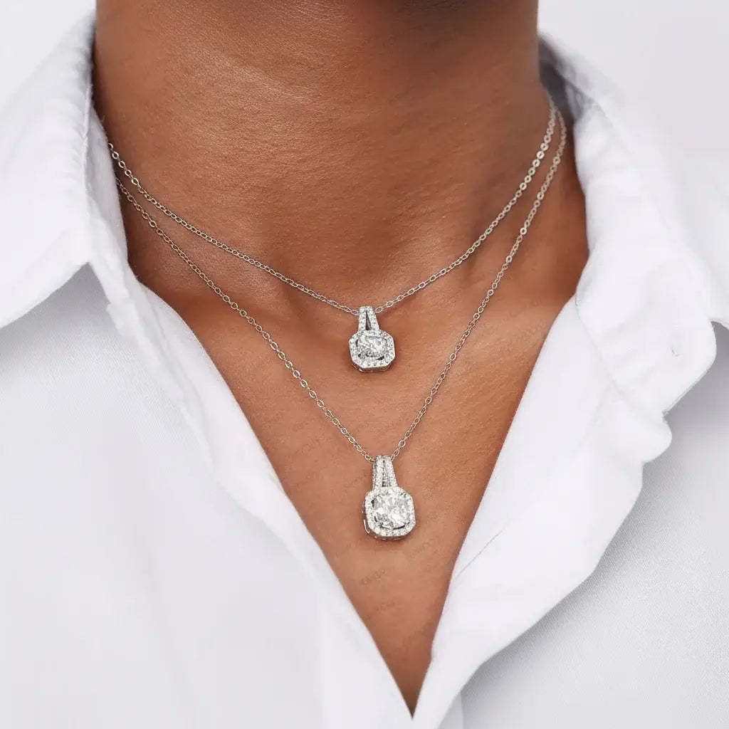 Moissanite diamond pendant necklace Rhodium Plated 925 Silver - Hadi Craft