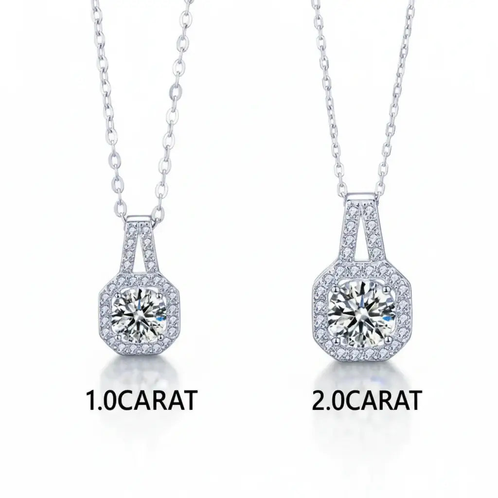 Moissanite diamond pendant necklace Rhodium Plated 925 Silver - Hadi Craft