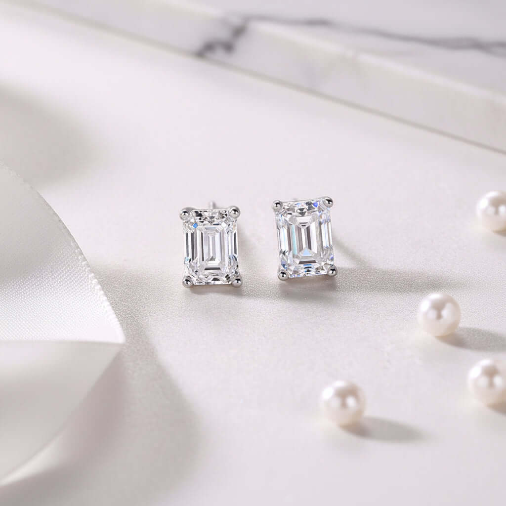 Moissanite diamond stud earrings Studs Set With Mosan Diamond Silver - Hadi Craft