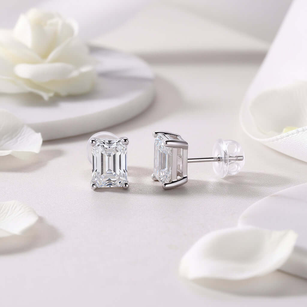 Moissanite diamond stud earrings Studs Set With Mosan Diamond Silver - Hadi Craft