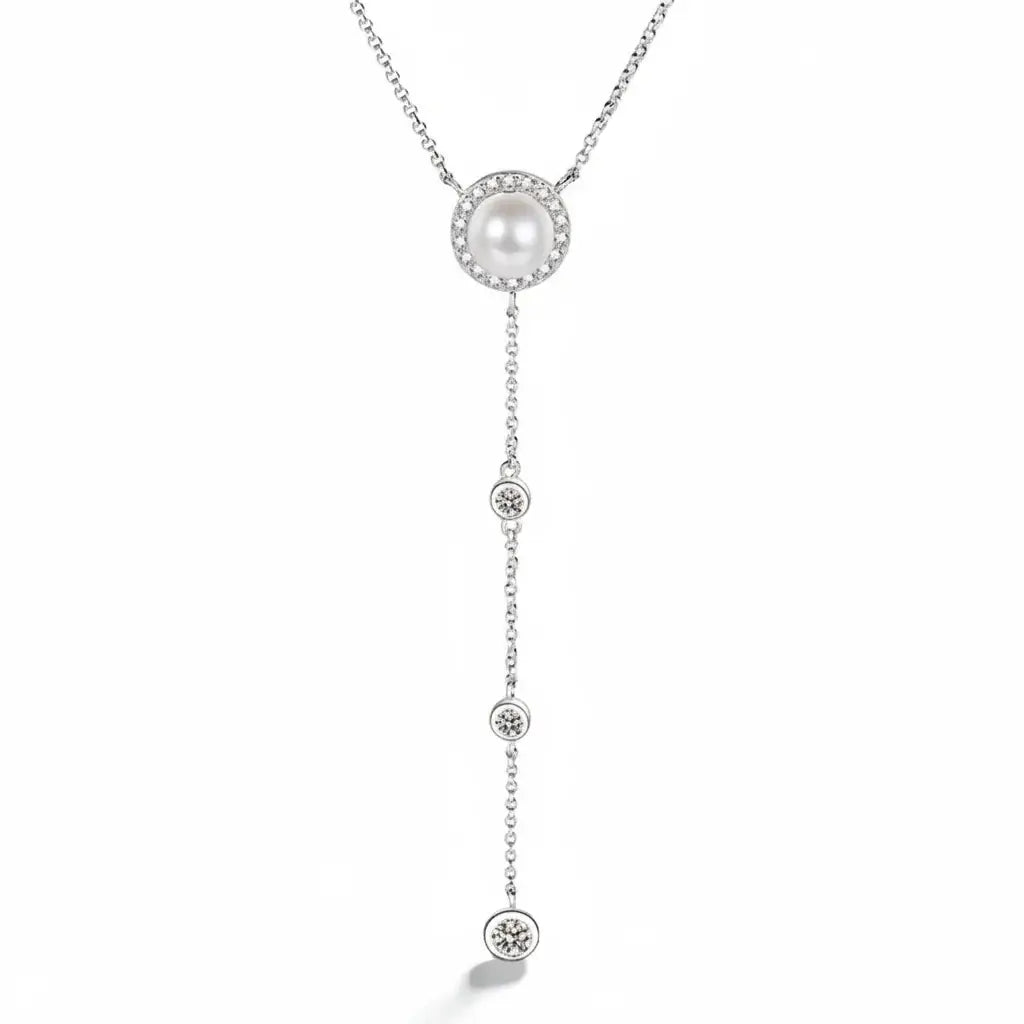 Moissanite freshwater pearl pendant necklace S925 Silver 0.5ct - Hadi Craft