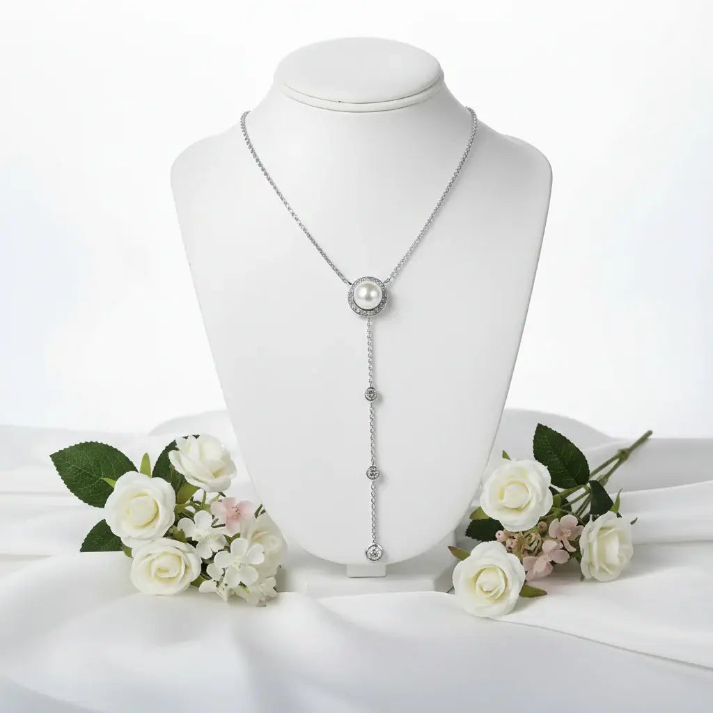 Moissanite freshwater pearl pendant necklace S925 Silver 0.5ct - Hadi Craft
