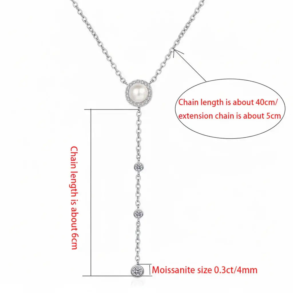 Moissanite freshwater pearl pendant necklace S925 Silver 0.5ct - Hadi Craft