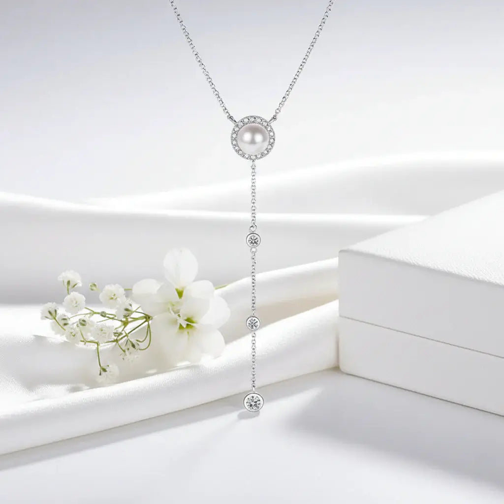 Moissanite freshwater pearl pendant necklace S925 Silver 0.5ct - Hadi Craft