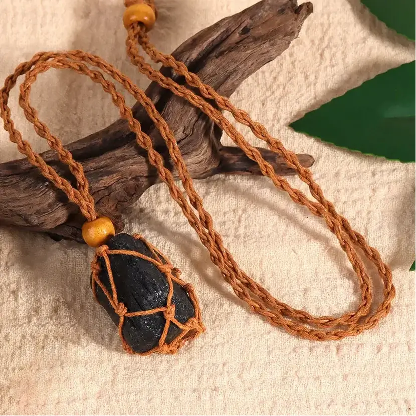 Natural Crystal Healing Necklace – Raw Gemstone Pendant Adjustable Cord for Women & Men - Hadi Craft