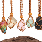 Natural Crystal Healing Necklace – Raw Gemstone Pendant Adjustable Cord for Women & Men - Hadi Craft