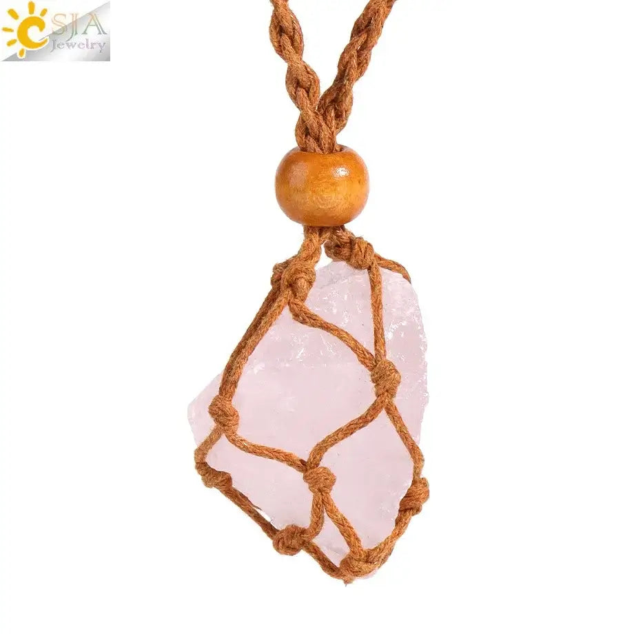 Natural Crystal Healing Necklace – Raw Gemstone Pendant Adjustable Cord for Women & Men - Hadi Craft