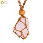 Natural Crystal Healing Necklace – Raw Gemstone Pendant Adjustable Cord for Women & Men - Hadi Craft