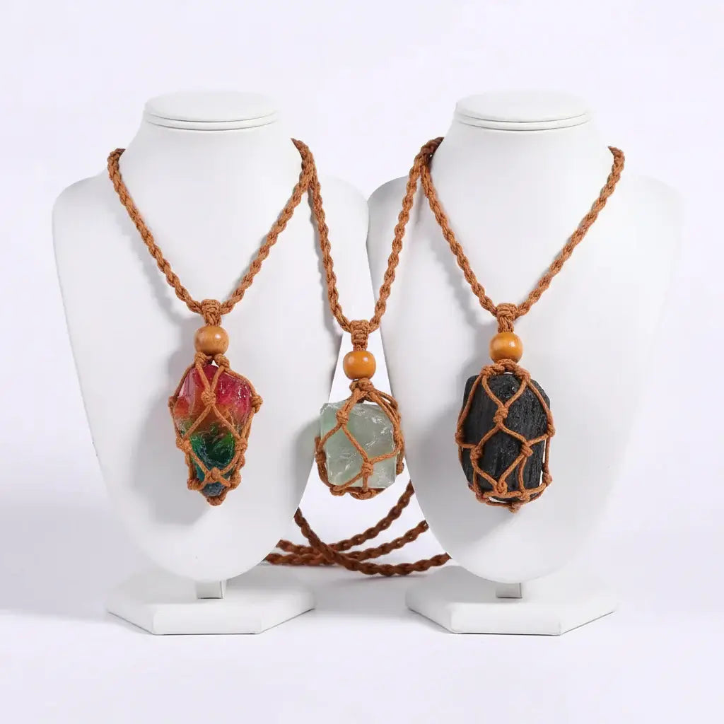 Natural Crystal Healing Necklace – Raw Gemstone Pendant Adjustable Cord for Women & Men - Hadi Craft