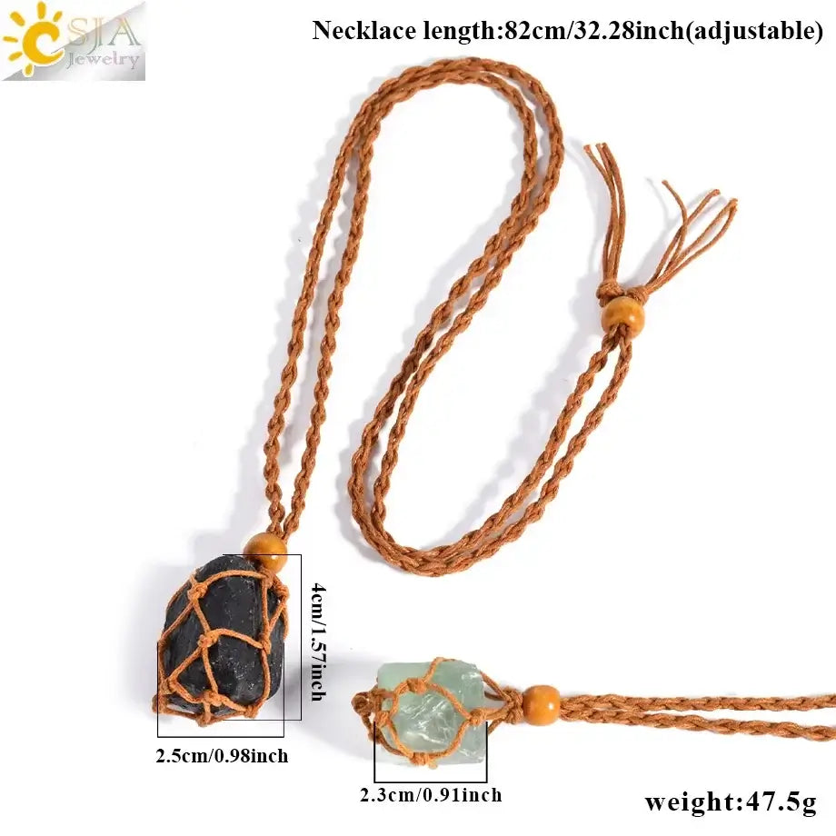 Natural Crystal Healing Necklace – Raw Gemstone Pendant Adjustable Cord for Women & Men - Hadi Craft