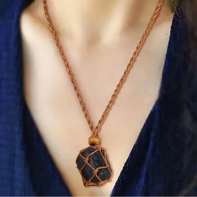 Natural Crystal Healing Necklace – Raw Gemstone Pendant Adjustable Cord for Women & Men - Hadi Craft