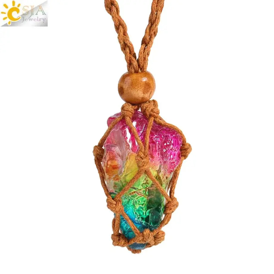 Natural Crystal Healing Necklace – Raw Gemstone Pendant Adjustable Cord for Women & Men - Hadi Craft