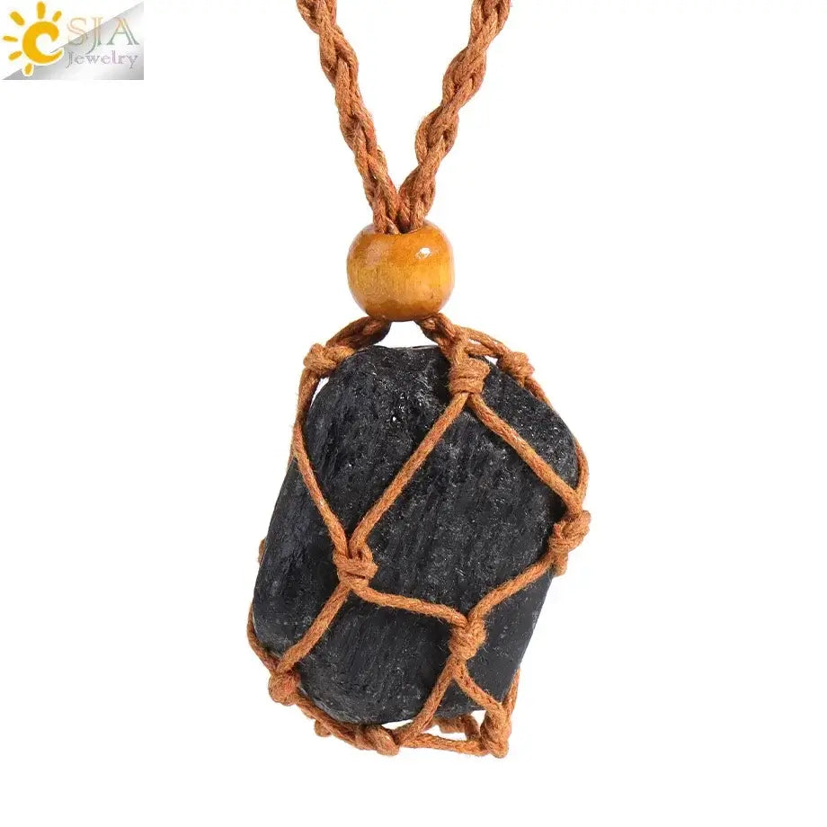 Natural Crystal Healing Necklace – Raw Gemstone Pendant Adjustable Cord for Women & Men - Hadi Craft