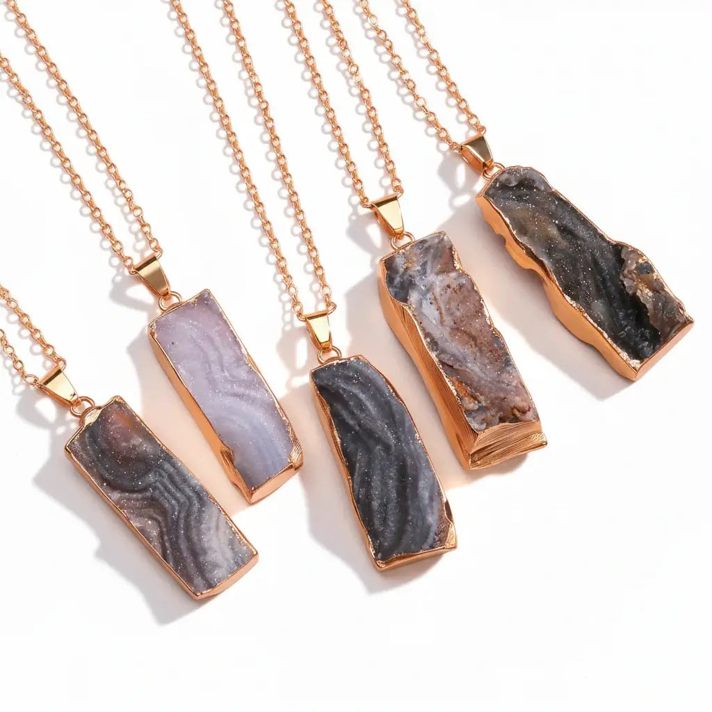 Natural Galaxy Stone Necklace Irregular Purple Crystal Long Bar Pendant - Hadi Craft