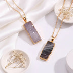 Natural Galaxy Stone Necklace Irregular Purple Crystal Long Bar Pendant - Hadi Craft