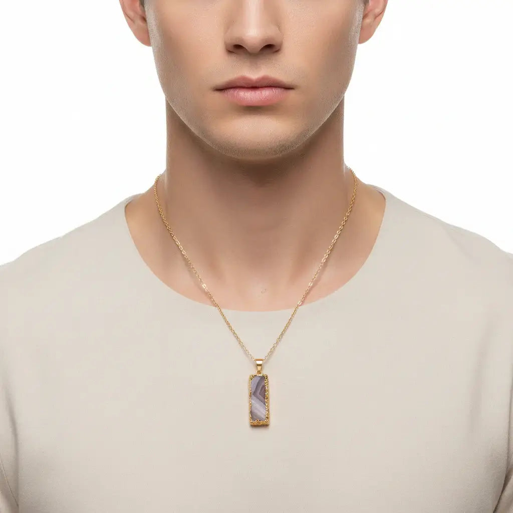 Natural Galaxy Stone Necklace Irregular Purple Crystal Long Bar Pendant - Hadi Craft