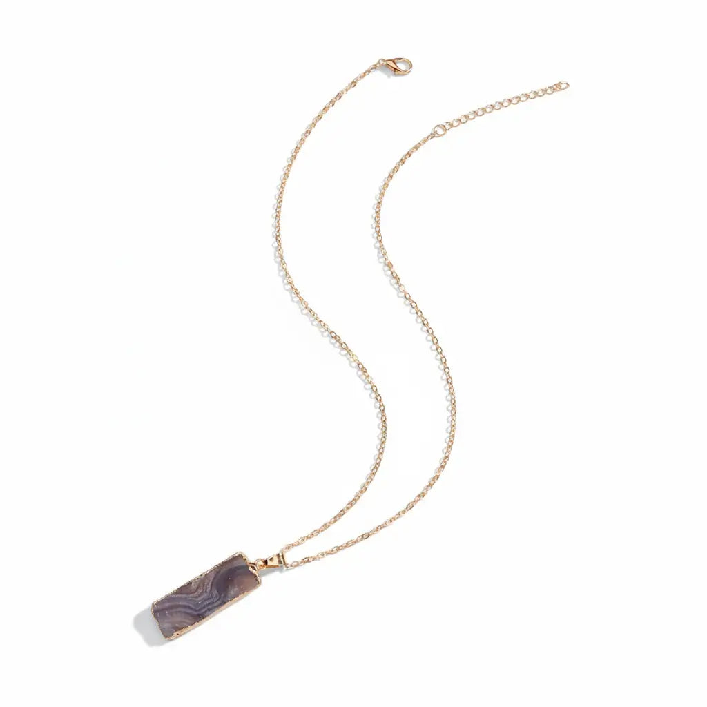 Natural Galaxy Stone Necklace Irregular Purple Crystal Long Bar Pendant - Hadi Craft