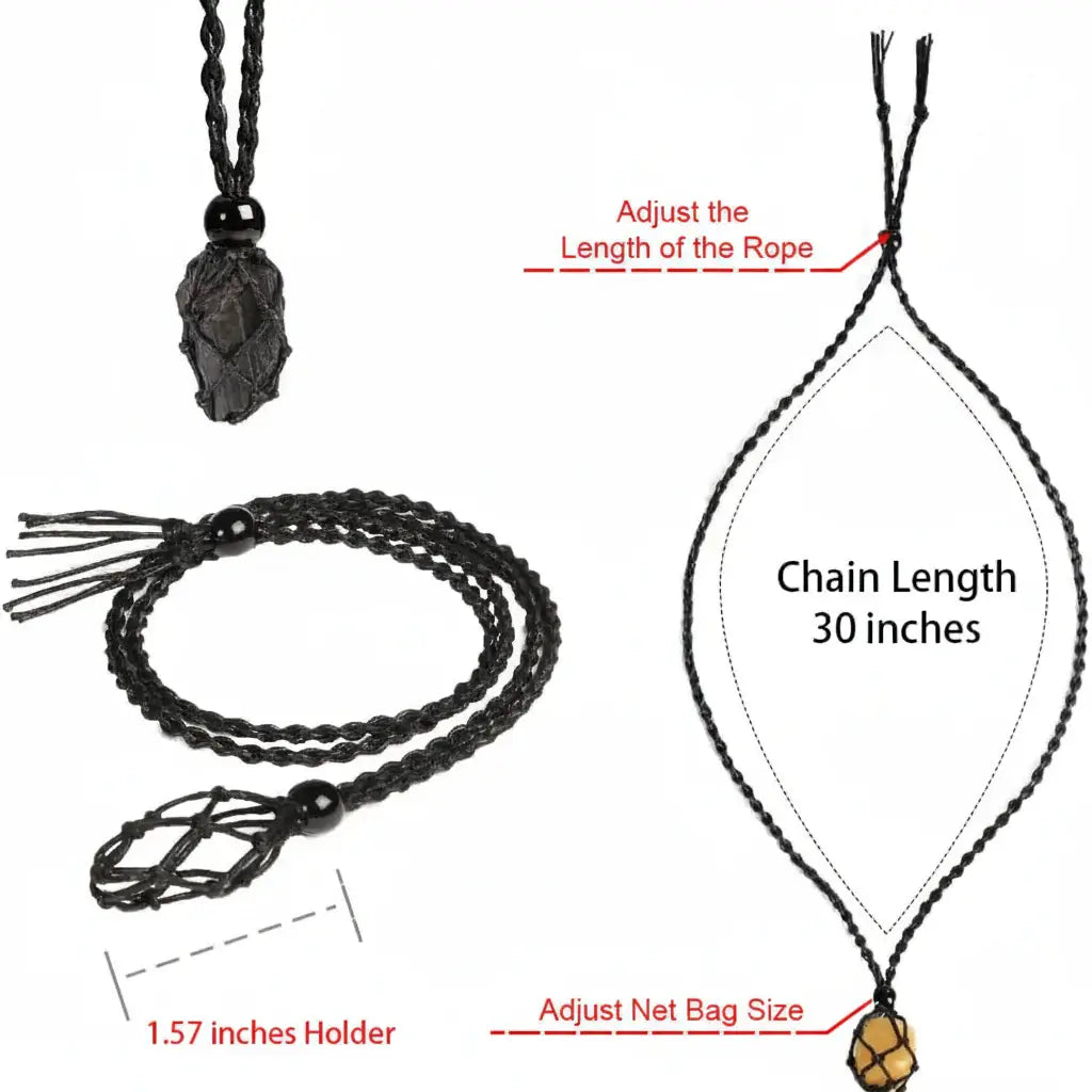 Natural Gemstone Crystal Necklace – Handwoven Stone Holder Adjustable Cord Pendant for Women & Men - Hadi Craft