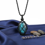 Natural Gemstone Crystal Necklace – Handwoven Stone Holder Adjustable Cord Pendant for Women & Men - Hadi Craft