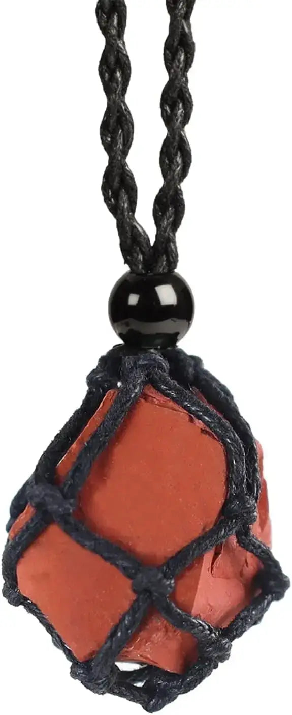 Natural Gemstone Crystal Necklace – Handwoven Stone Holder Adjustable Cord Pendant for Women & Men - Hadi Craft