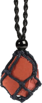 Natural Gemstone Crystal Necklace – Handwoven Stone Holder Adjustable Cord Pendant for Women & Men - Hadi Craft