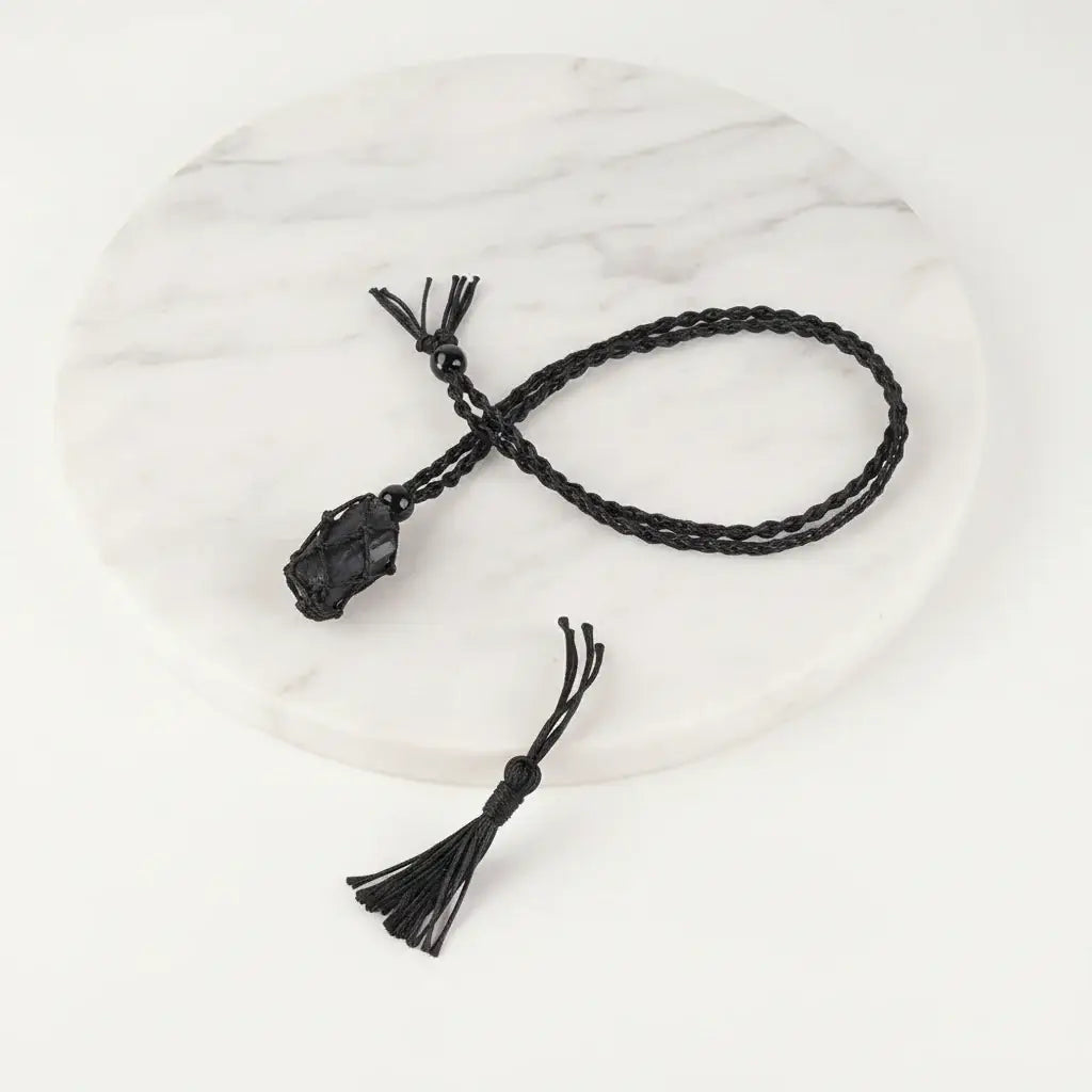 Natural Gemstone Crystal Necklace – Handwoven Stone Holder Adjustable Cord Pendant for Women & Men - Hadi Craft