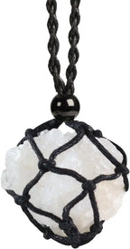 Natural Gemstone Crystal Necklace – Handwoven Stone Holder Adjustable Cord Pendant for Women & Men - Hadi Craft