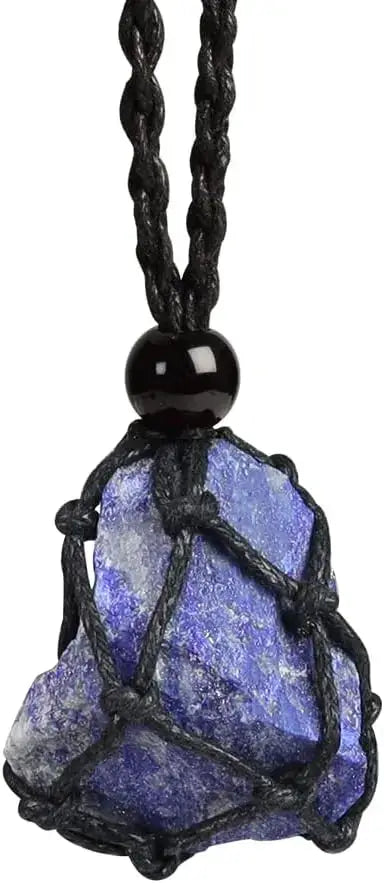 Natural Gemstone Crystal Necklace – Handwoven Stone Holder Adjustable Cord Pendant for Women & Men - Hadi Craft