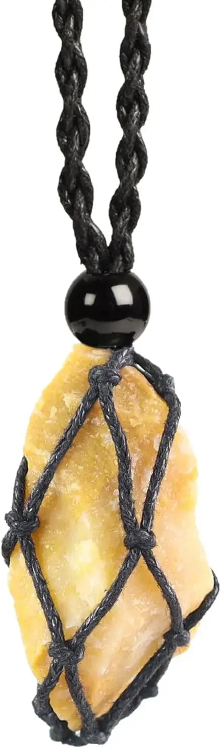Natural Gemstone Crystal Necklace – Handwoven Stone Holder Adjustable Cord Pendant for Women & Men - Hadi Craft