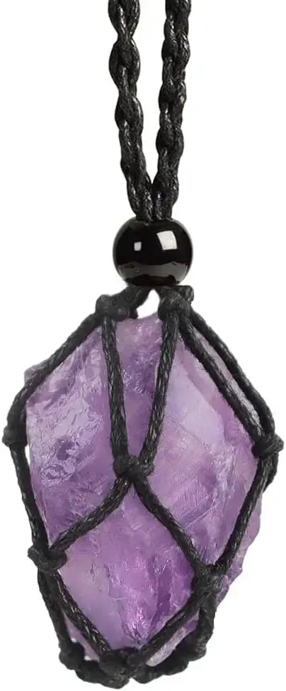 Natural Gemstone Crystal Necklace – Handwoven Stone Holder Adjustable Cord Pendant for Women & Men - Hadi Craft
