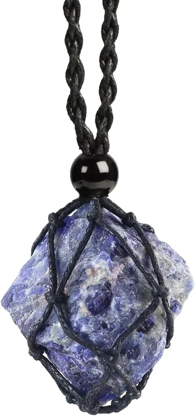 Natural Gemstone Crystal Necklace – Handwoven Stone Holder Adjustable Cord Pendant for Women & Men - Hadi Craft