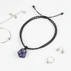 Natural Gemstone Crystal Necklace – Handwoven Stone Holder Adjustable Cord Pendant for Women & Men - Hadi Craft