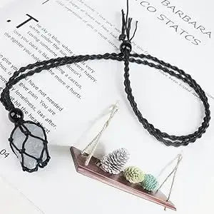 Natural Gemstone Crystal Necklace – Handwoven Stone Holder Adjustable Cord Pendant for Women & Men - Hadi Craft