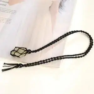 Natural Gemstone Crystal Necklace – Handwoven Stone Holder Adjustable Cord Pendant for Women & Men - Hadi Craft