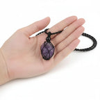 Natural Gemstone Crystal Necklace – Handwoven Stone Holder Adjustable Cord Pendant for Women & Men - Hadi Craft