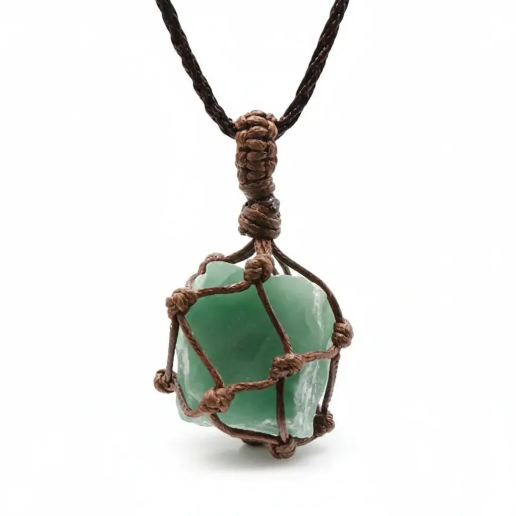 Natural Stone Mesh Pocket Necklace – Crystal Agate Handmade Adjustable Pendant Jewelry - Hadi Craft