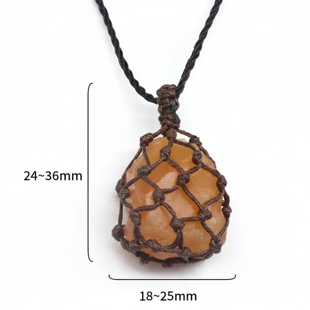 Natural Stone Mesh Pocket Necklace – Crystal Agate Handmade Adjustable Pendant Jewelry - Hadi Craft