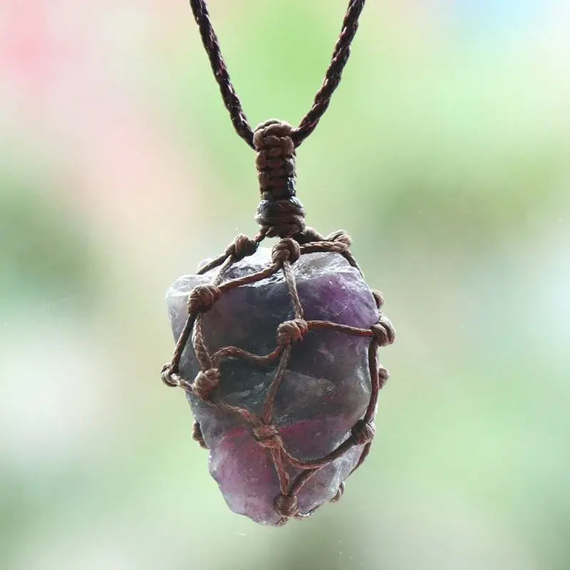 Natural Stone Mesh Pocket Necklace – Crystal Agate Handmade Adjustable Pendant Jewelry - Hadi Craft