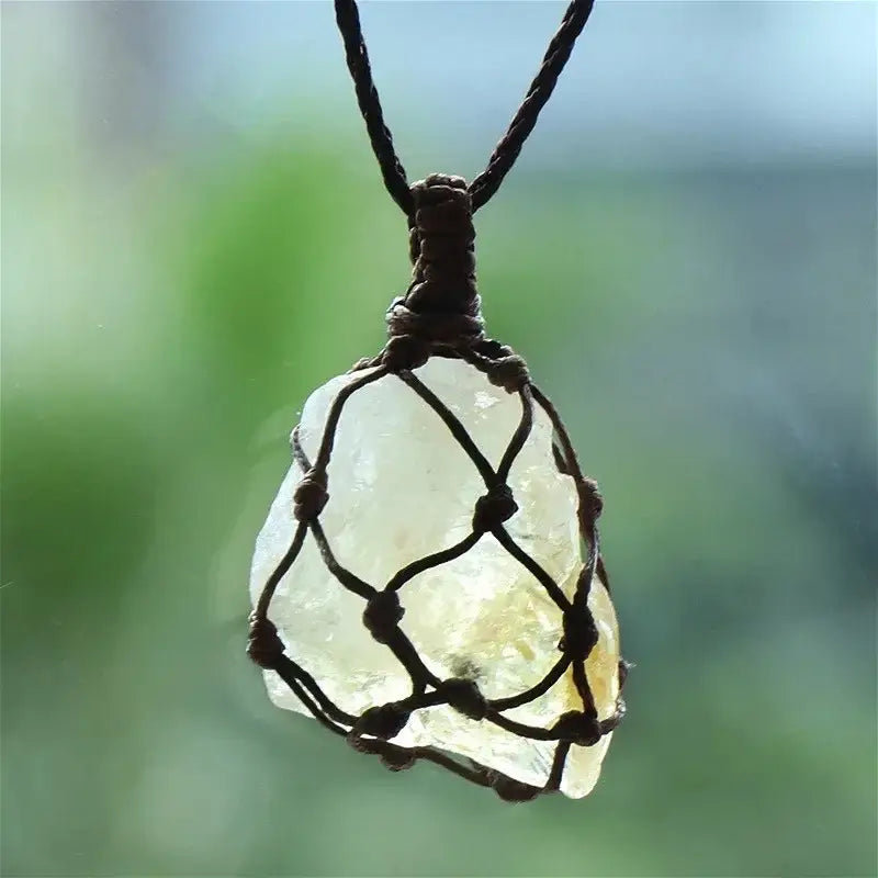 Natural Stone Mesh Pocket Necklace – Crystal Agate Handmade Adjustable Pendant Jewelry - Hadi Craft