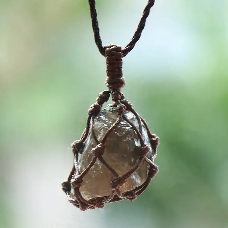 Natural Stone Mesh Pocket Necklace – Crystal Agate Handmade Adjustable Pendant Jewelry - Hadi Craft