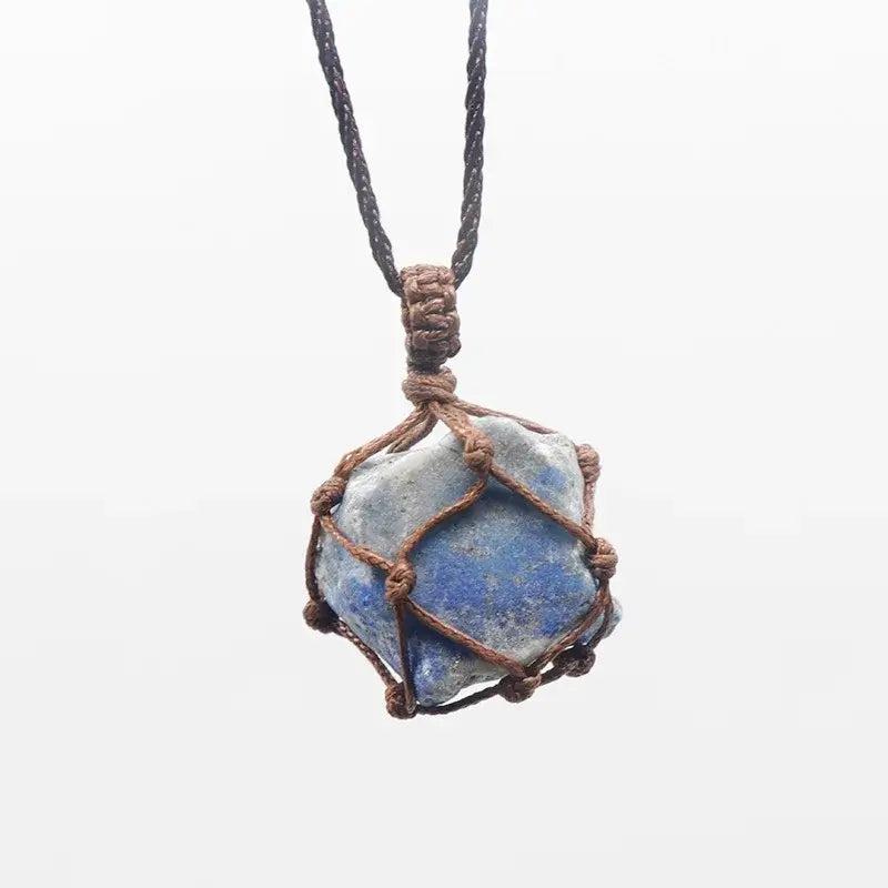 Natural Stone Mesh Pocket Necklace – Crystal Agate Handmade Adjustable Pendant Jewelry - Hadi Craft