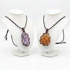 Natural Stone Mesh Pocket Necklace – Crystal Agate Handmade Adjustable Pendant Jewelry - Hadi Craft