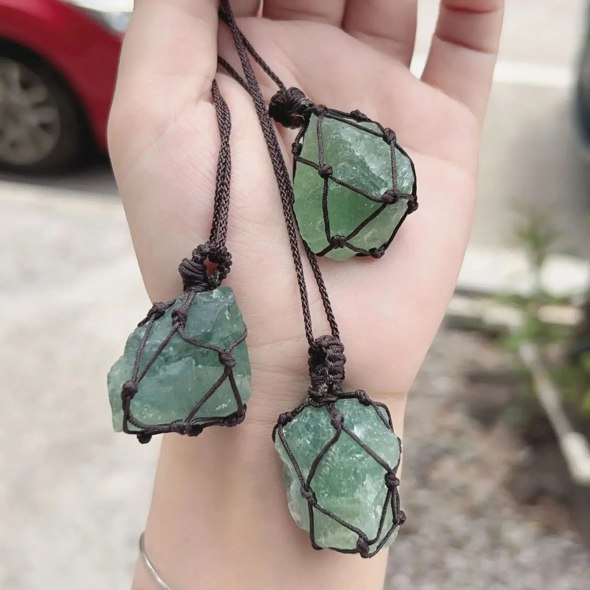 Natural Stone Mesh Pocket Necklace – Crystal Agate Handmade Adjustable Pendant Jewelry - Hadi Craft