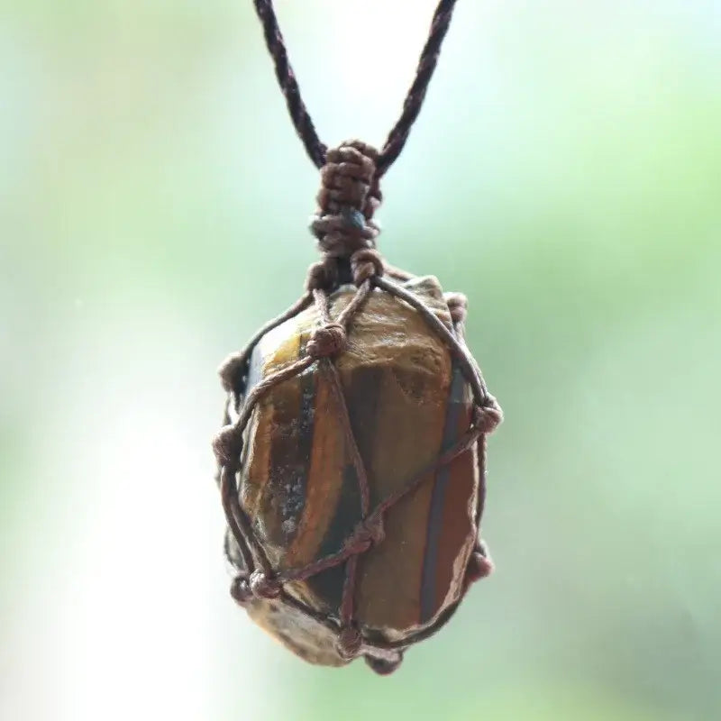 Natural Stone Mesh Pocket Necklace – Crystal Agate Handmade Adjustable Pendant Jewelry - Hadi Craft