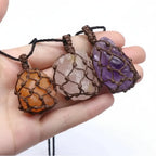 Natural Stone Mesh Pocket Necklace – Crystal Agate Handmade Adjustable Pendant Jewelry - Hadi Craft